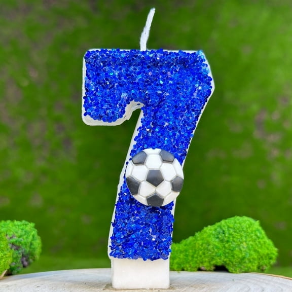 100Fens Soccer Birthday Candle 9th Soccer Cake Topper Decor Nine Year Candles Blue Glitter Number 9 For Cupcake Topper Decorations Birthday Party Kids Adults