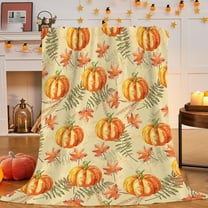 100Fens Soft Fall Pumpkin Throw Blanket with Maples, Cozy Flannel Fleece Luxury Decoration Blanket for Bed, Sofa and Couch Fall Decorations for Home 100*70cm