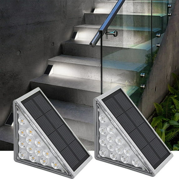 100Fens Solar Step Lights,2 Pack Outdoor Stair Lights Warm White Triangles Solar Decks Lights IP67 Auto On Off Decoration Lights For Stair Patio Yard,Drivewa