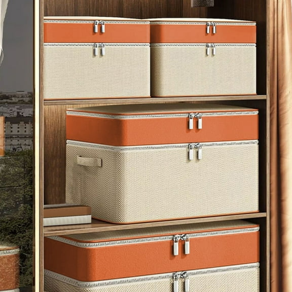 100Fens Storage Bins with Double Zipper Lid Cotton Linen Fabric Lidded Storage Baskets Boxes Foldable Washable Closet Shelf Clothes Organizer Container with Handles