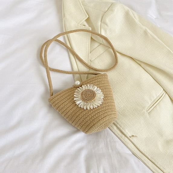 100Fens Summer Bag New Flower Woven Bag Beach Vacation Bag Sunflower Mobile Phone Bag