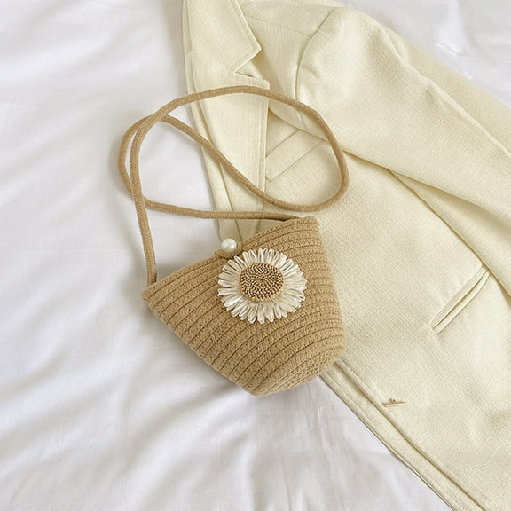 100Fens Summer Bag New Flower Woven Bag Beach Vacation Bag Sunflower Mobile Phone Bag