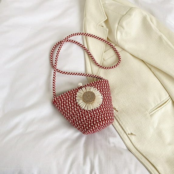 100Fens Summer Bag New Flower Woven Bag Beach Vacation Bag Sunflower Mobile Phone Bag