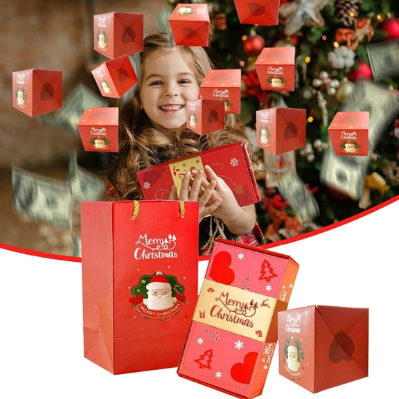 100Fens Surprise Gift Box Explosion 2024 Merry Christmas Gift Boxes,Explosion Gift Box Folding Bouncing Red Envelope Gift Box Xmas Birthday Surprise Blast Gift Boxes