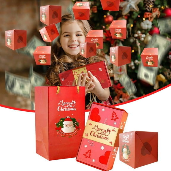 100Fens Surprise Gift Box Explosion 2024 Merry Christmas Gift Boxes,Explosion Gift Box Folding Bouncing Red Envelope Gift Box Xmas Birthday Surprise Blast Gift Boxes