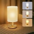 thumbnail image 1 of 100Fens Table Lamp For Bedroom 3 Way Dimmable Nightstand Lamp With Round Flaxen Fabric Shade For Living Room Office Dorm,Solid Wood,LED Bulb Included, 1 of 6