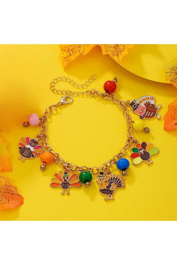 Thanksgiving Alloy Bracelet Maple Leaf Sunflower Bracelet Orange Turkey Thanksgiving Hand Decoration Gift Festive Atmosphered