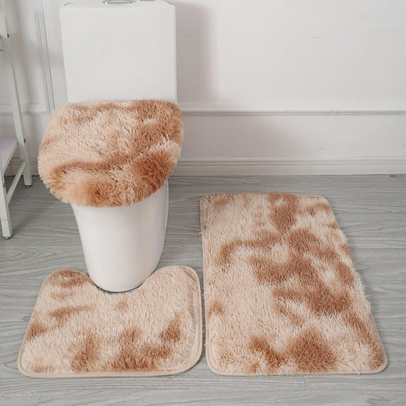 100Fens Tie Dyed Plush Carpet Plush Toilet Three Piece Set Non Slip Mat Bath