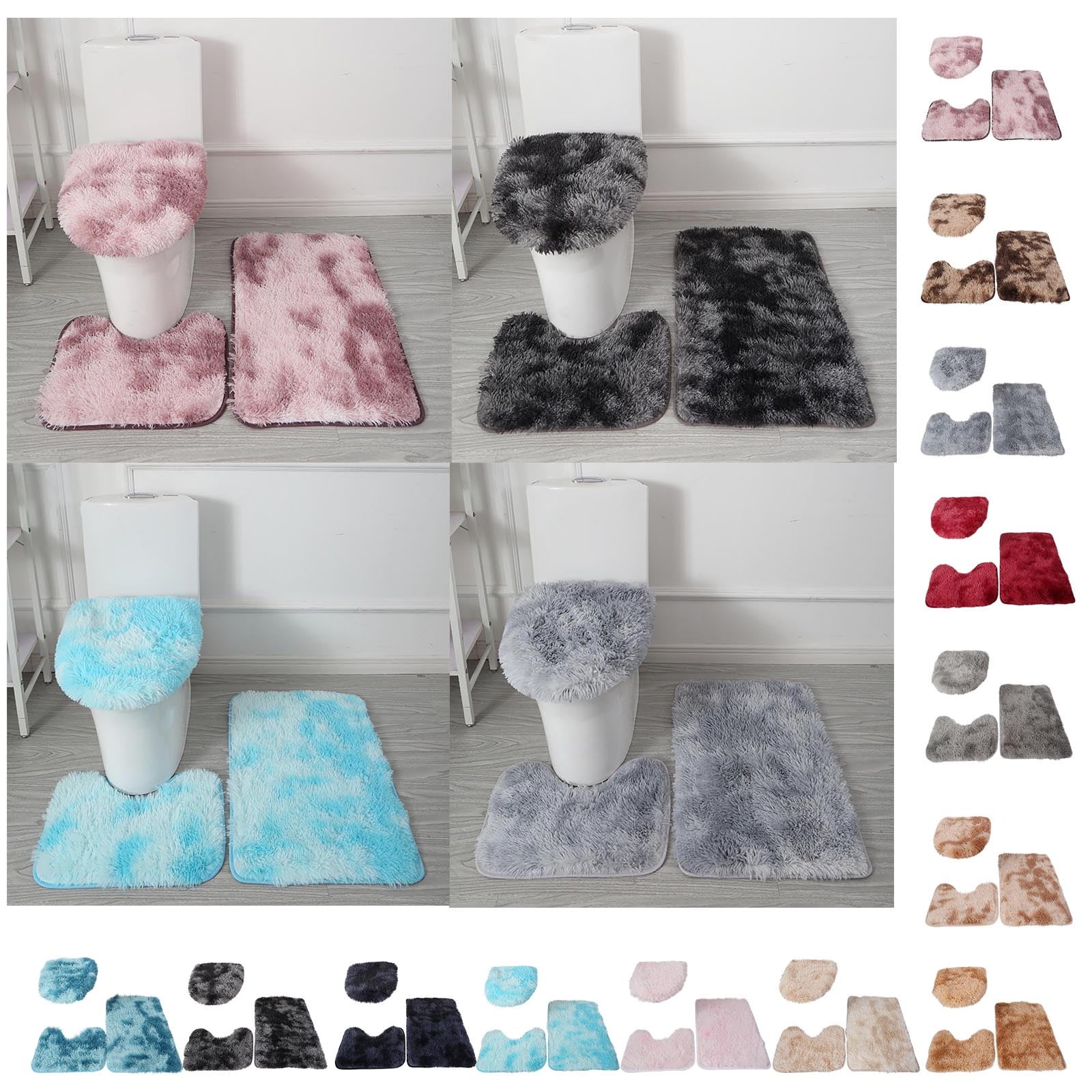 100Fens Tie-dye Bathroom Rugs Sets 3 Piece Solid Color Toilet Seat ...