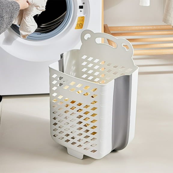 100Fens Wall Hanging Dirty Laundry Basket Home Bathroom Foldable Dirty Laundry Basket Large Capacity Hole-Less Clothes Storage Basket