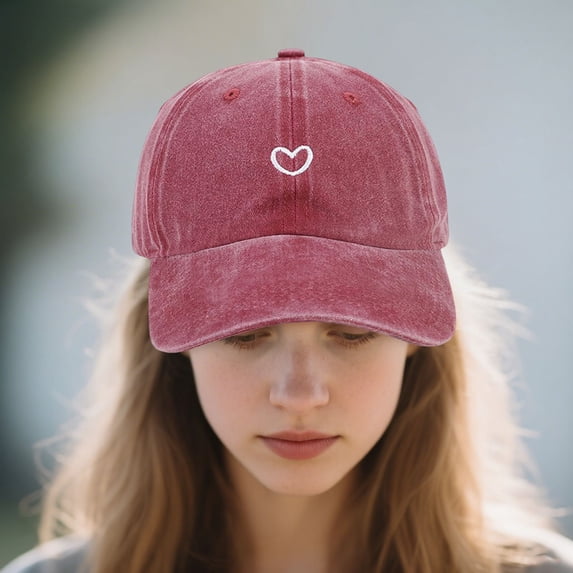 100Fens Women's Baseball Cap With Heart-Shaped Embroidery Pattern Hat Adjustable Cap Outdoor Sports Cap