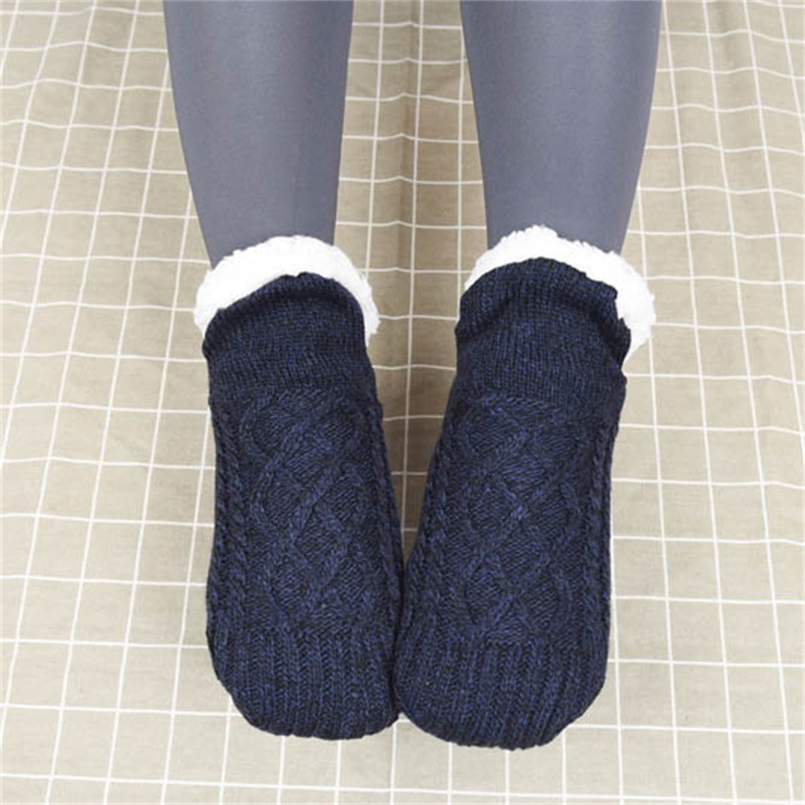 Super Soft Knit Slipper Socks For Women With Gripper Soles - Cozy Fleece-Lined Indoor Socks, Non-Slip (Wine & Coffee)