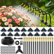 100Ft Drip Irrigation System Kit, Automatic Drip Irrigation Kit with 16pcs Adjustable Copper Nozzles,Automatic Atomizing Watering Sprinkler System for Outdoor,Raisedbed,Lawn,Greenhouse