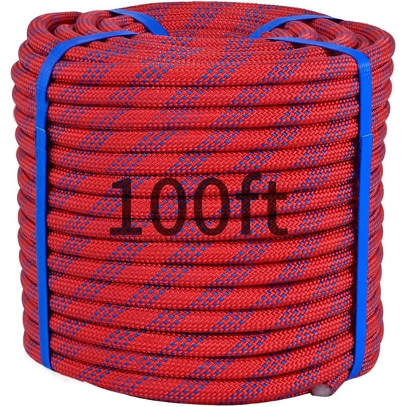 100Ft 3/4 Inch Climbing Rope, Heavy Duty Arborist Rope, Nylon Rigging Rope for Tree Work,Bull (Red)