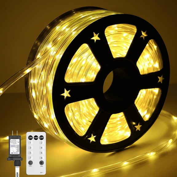 100Ft 720 LED Rope Lights for Outside with Remote & Plug - Warm White | 10mm Tube diameter, Timer, 8 Modes and 4 Brightness, IP65 Waterproof Garden, Patio, Bedroom, Indoor Outdoor Christmas Decor