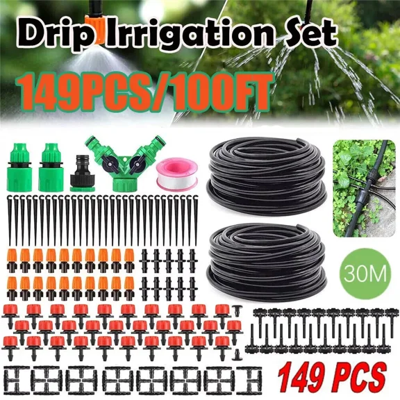 100Ft Drip Irrigation System Garden Plant Self Watering Micro Hose Sprinkler Kit