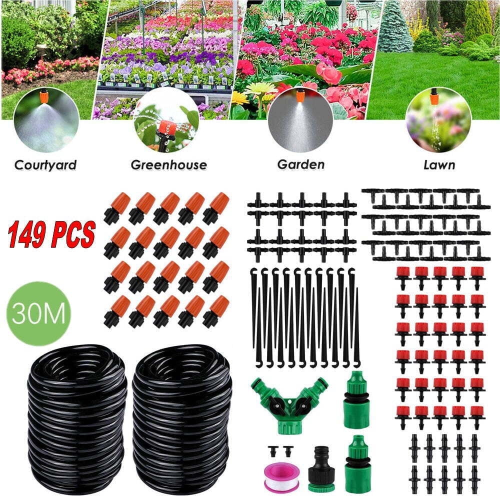 XEENSO 100ft Misting Drip Irrigation System Plant Timer, Self Garden Watering Hose Spray, Efficient Adjustable Drip Irrigation Kit for Self Garden Watering