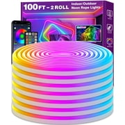 100Ft Neon Rope Lights,Flexible Led Rope Lights Control with App/Remote,Multiple Modes RopeLights,IP65 Outdoor RGB Led Neon Lights NonWater Resistant,Music Sync Gaming Led NeonLight Strip