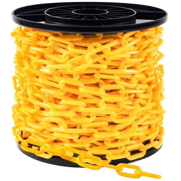 100Ft Plastic Chain Links Chain Barrier Weatherproof Safety Links for Crowd Control Barriers Queue Line Parking Driveway Decoration (Yellow)