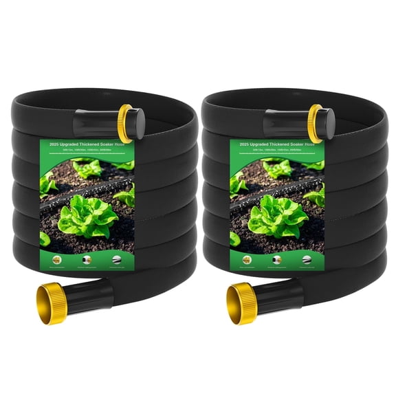 Jorking 100Ft Flat Soaker Hose 2025-Thickened Garden Hose with Copper Joint - 2 Pack (Max 50 PSI)