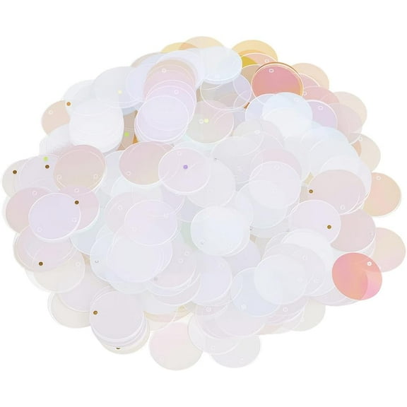 100G 20MM Clear Round Sequins PVC Flat Sequin Paillette Large Loose Glitter Iridescent Shiny Applique Paillettes Spangles Bulk for Sewing Making Embroidery Knitting Crafts DIY Embellishment