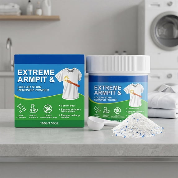 100G/3.53OZ Extreme Armpit & Collar Stain Remover Powder, Deep Cleaning Laundry Stain Remover for Sweat Stains, Odor Control & Fabric Stains