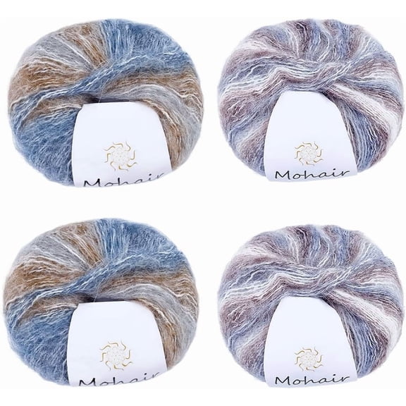 100G 4 Skeins 2 Colors Gradient Crochet Yarn Soft Rainbow Segment Dyed Mohair Colored Threads Sewing Skeins Thread Bulk for Blankets Weaving Hand Knitting Sweaters Scarfs DIY Crafts Supply