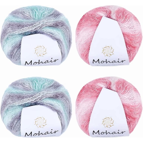 100G 4 Skeins 2 Colors Gradient Crochet Yarn Soft Segment Dyed Mohair Threads Rainbow Sewing Skeins Colored Thread Bulk for DIY Hand Knitting Blankets Weaving Sweaters Scarfs DIY Crafts Supply