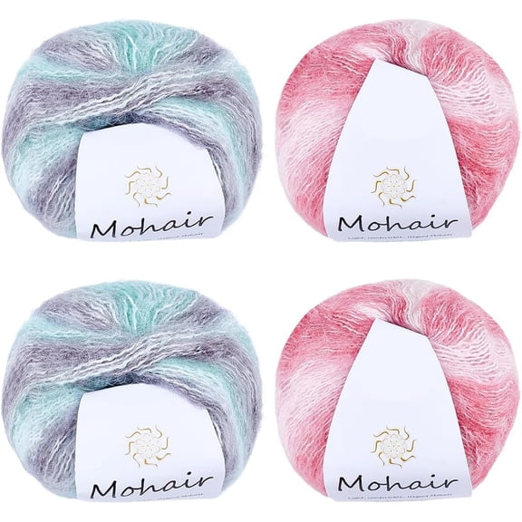100G 4 Skeins 2 Colors Gradient Crochet Yarn Soft Segment Dyed Mohair Threads Rainbow Sewing Skeins Colored Thread Bulk for Hand Knitting Blankets Weaving Sweaters Scarfs DIY Crafts Supply
