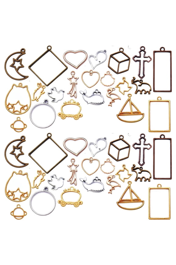 100G(5070Piece) Resin Molds Open Back Pendants Blanks Frame Hollow Bezel Charms for Earrings Necklace Bracelet DIY Crafts Making Supplies