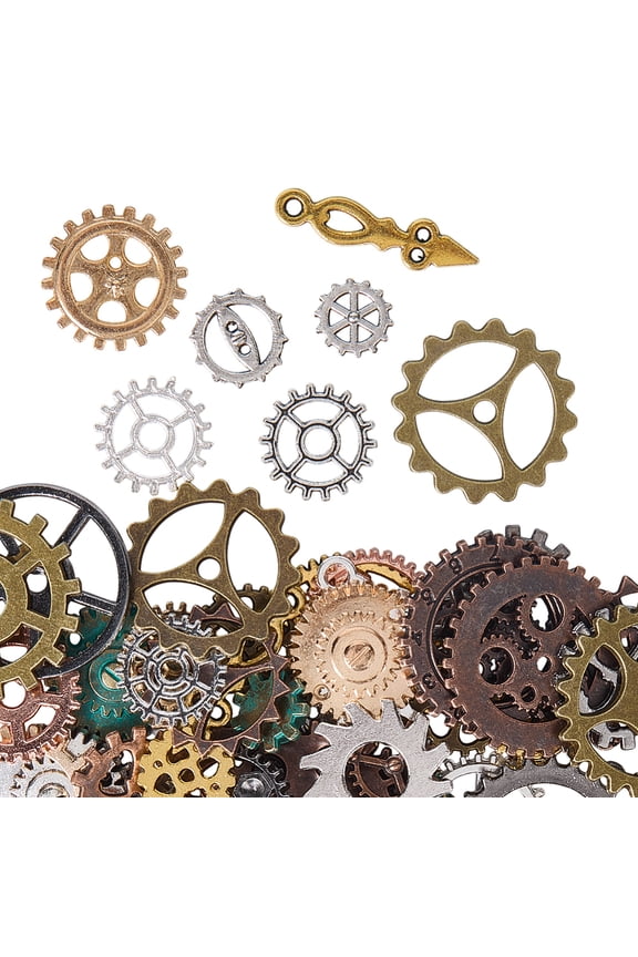 100G Gear Charm Jewelry Steampunk Charms Bulk Small Vintage Punk Style Assorted Colorful Pendants Findings Accessories