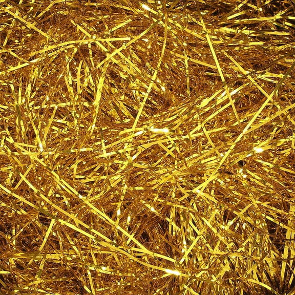 100G Paper Shred Filler Gold Gift Basket Filling Paper Plastic Shiny Metallic Iridescent Film Hamper Shreds Crinkle Confetti for Gift Wrapping Box Basket Filling DIY Birthday Decorations