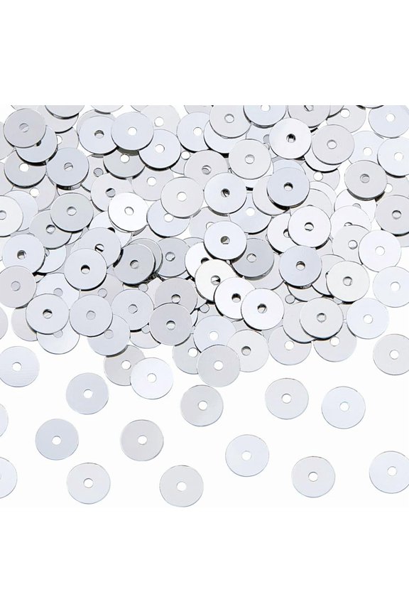 100G Silver Sequins for Crafts 6mm Flat Sequins Flat Round Loose Sequins Sequins Bulk Pack Round Spangles with Hole for DIY Sewing Embroidery Earrings Crafts Hole: 1mm