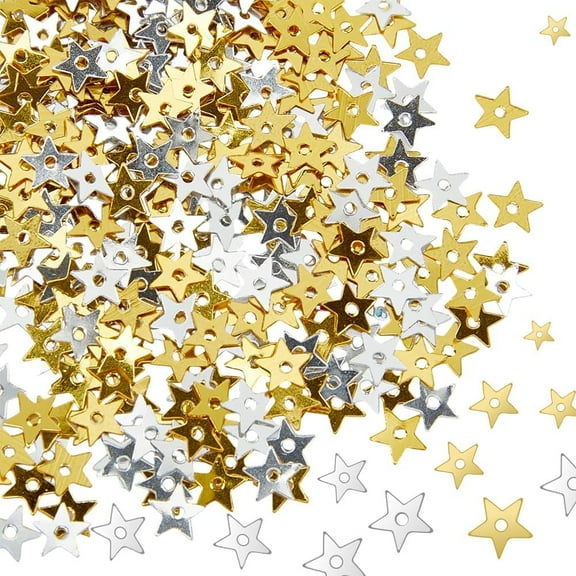 100G Small Gold Silver Star Sequins Glitter Loose Sequin Confetti Metallic Foil with Hole Embroidery Spangles Paillettes for Sewing Jewelry Making Party Wedding Decor Diy Craft Supply