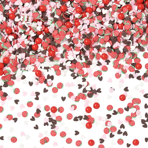 100G Strawberry Nail Charm Nail Art Slices Mini PVC Cabochons Sprinkles Bulk Fruit Red Strawberry Charms for Nail Art Decoration Jewelry Making DIY