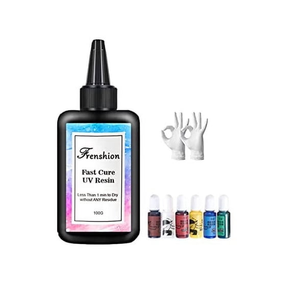 100G Upgrade 45S Fast Cure Clear Hard UV Resin+ Color Pigment+Glove for DIY Home Professional Casting & Coating Handcraft Jewelry Earrings Necklace Bracelet