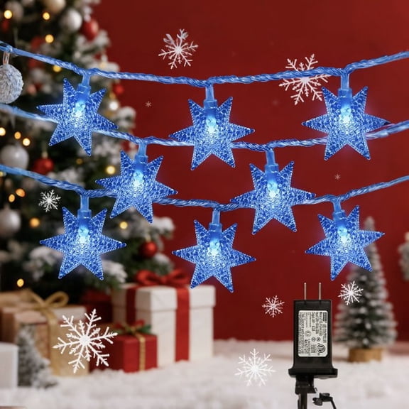 100L 10M/33ft Blue Light Hexagram LED String Lights Clear Transparent Wire 8-Function for Home Holiday Decor