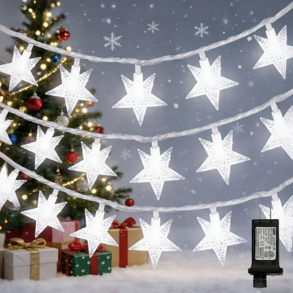 100L 10M/33ft White Pentagram LED String Lights Clear Transparent Wire ...