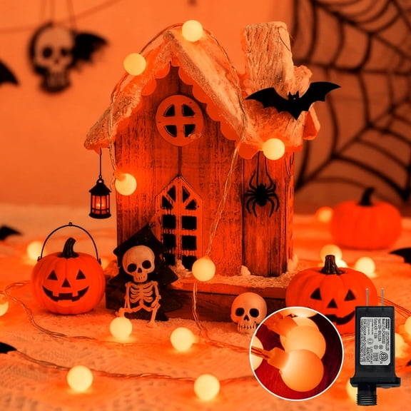 100L 10M/33ft orange LED String Lights Clear Transparent Wire 8-Function 2-Channel for Home Holiday Wedding Decoration