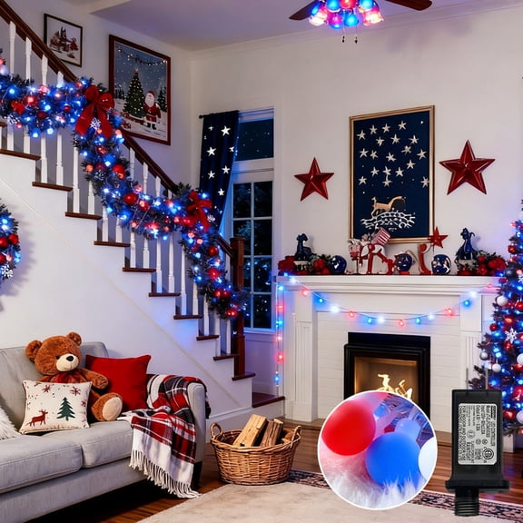 100L 10M/33ft white+red+blue LED String Lights Clear Transparent Wire 8-Function 2-Channel for Home Holiday Wedding Decoration