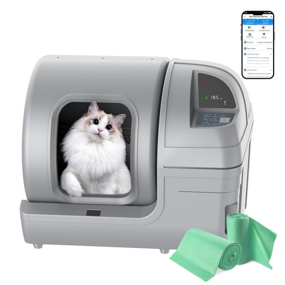 100L Automatic Self-Cleaning Cat Litter Box - APP Control, Safe Alert, Smart Health Monitor, Grey