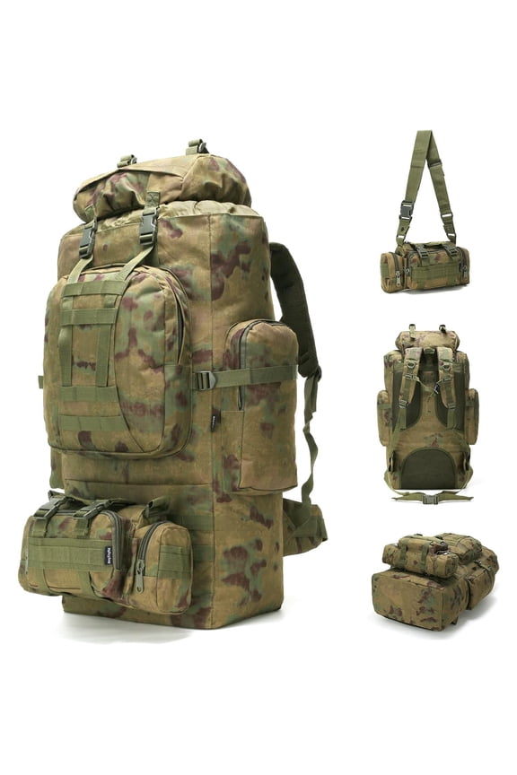 100L Camping Hiking Backpack,Molle military Tactical rucksack backpack,Waterproof Lightweight Hiking Backpack (Ruin Green)