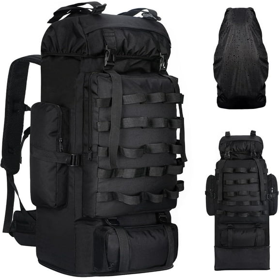 100L Camping Hiking Backpack with Rain Cover, Expandable Large Military Tactical Backpack, Waterproof Molle Racksack Travel Backpacking Daypack for Climbing Trekking