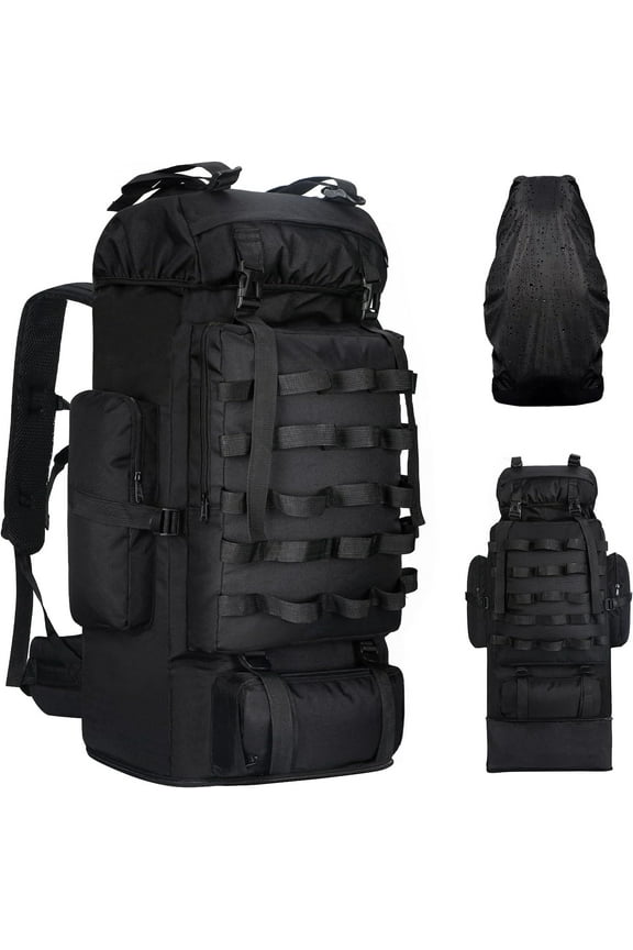 100L Camping Hiking Backpack with Rain Cover, Expandable Large Military Tactical Backpack, Waterproof Molle Racksack Travel Backpacking Daypack for Climbing Trekking