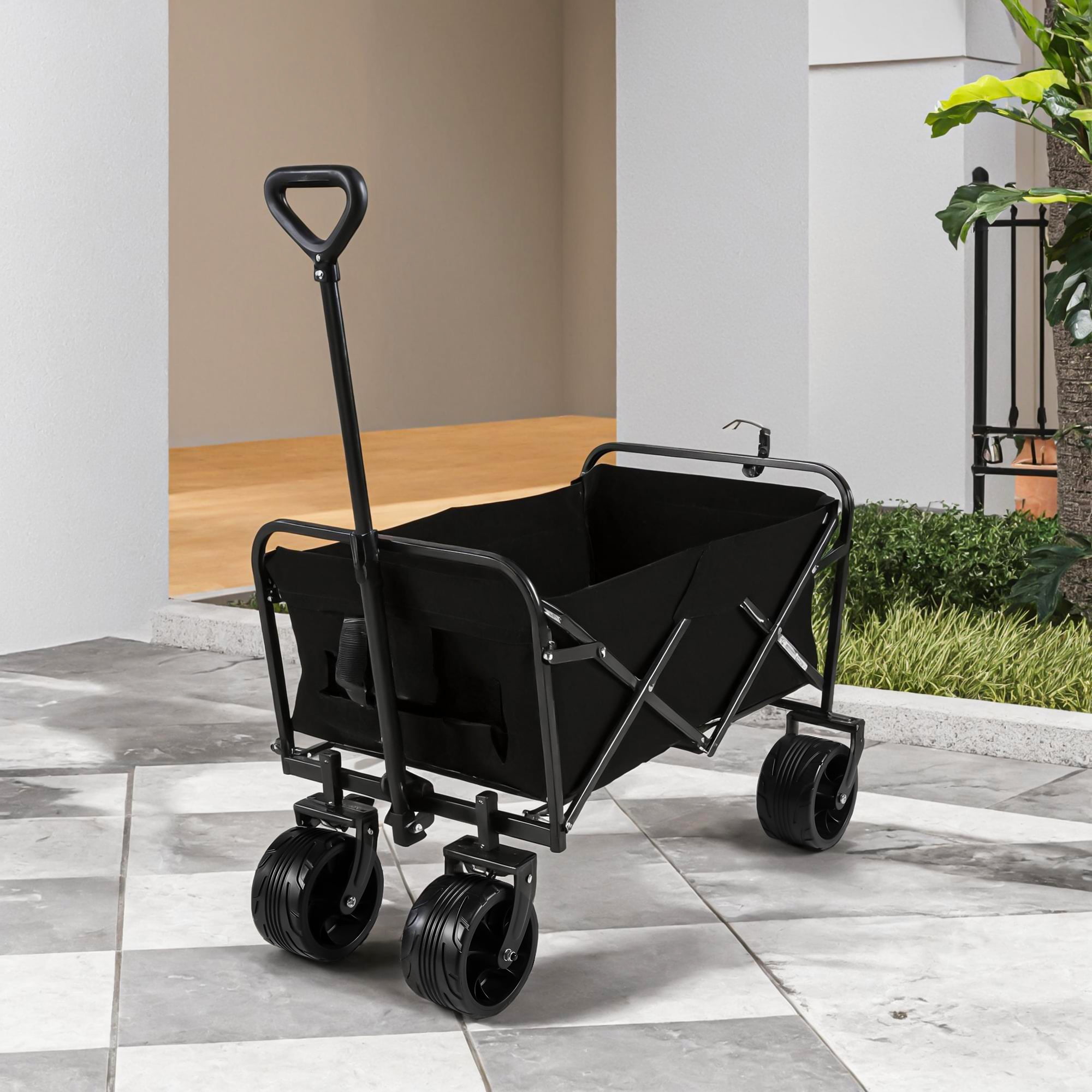 100L Collapsible Folding Beach Wagon Cart 220LBS Capacity Heavy Duty Foldable Utility Cart with Big Off Road Wheels for Sand Garden Camping