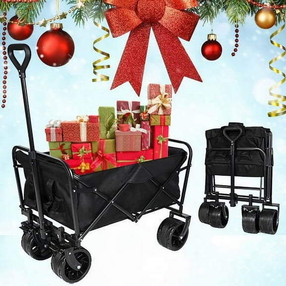 100L Collapsible Folding Beach Wagon Cart with 220Lbs Large Capacity, Wagons Carts Heavy Duty Foldable with Big Wheels for Sand, Garden, Camping
