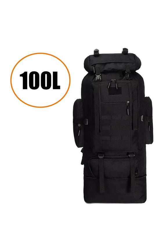 100L Expandable Hiking Backpack with Lightweight Construction, Reinforced Stitching, and Molle System for Easy Expansion of Storage Space Outdoors (Is black)