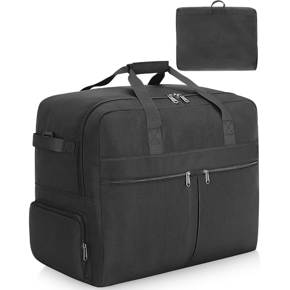 100L Foldable Large Travel Duffle Bag for Men and Women, Packable Duffel Bags with Shoe Compartment, Water Repellent &  Resistant (Black)