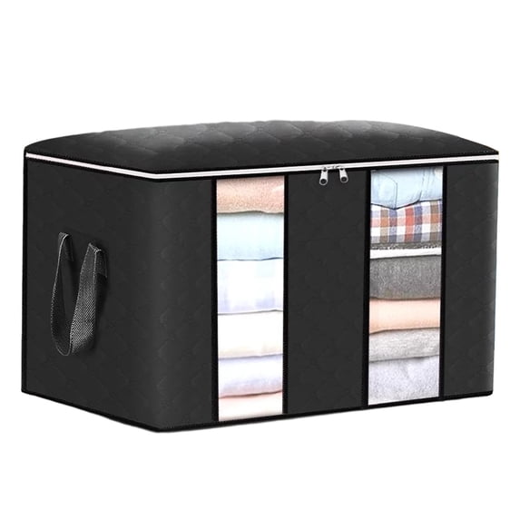 100L Jumbo Zippered Quilt Storage Bag for Closet King Comforter, pillow, bedding, Clothes, Blanket Organizers with Large Clear Window & Carry Handles Space Saver(16.9×23.6×13.7in)