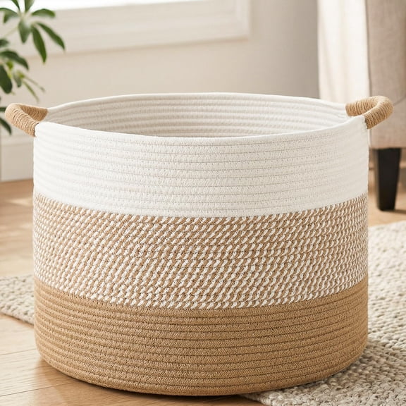 100L Large Cotton Rope Basket, Decorative Woven Blanket Storage for Living Room, Boho Toy Storage & Toy Box for Kids, Versatile Laundry Basket & Nursery Hamper for Blankets(Brown)